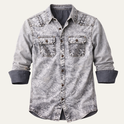 Men's Vintage Tie Dye Denim Shirt Light Grey - Fashinoza