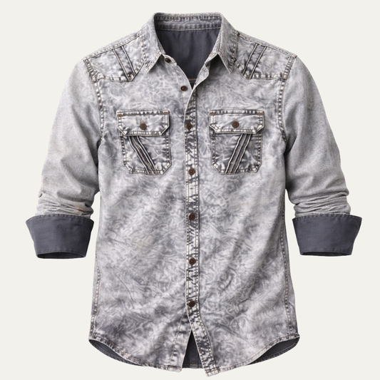Men's Vintage Tie Dye Denim Shirt Light Grey - Fashinoza