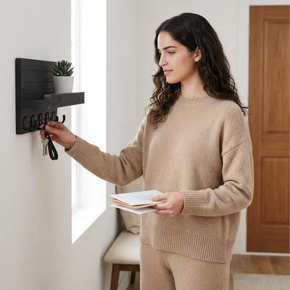 Wall Key Mail Holder Wooden Shelf