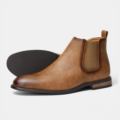 Men's Leather Chelsea Ankle Boots Elastic Sides