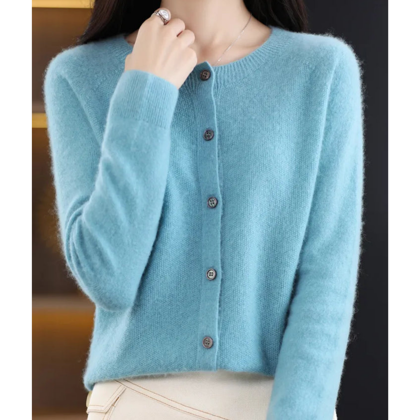Women's Soft Knit Cardigan Round Neck Button Closure
