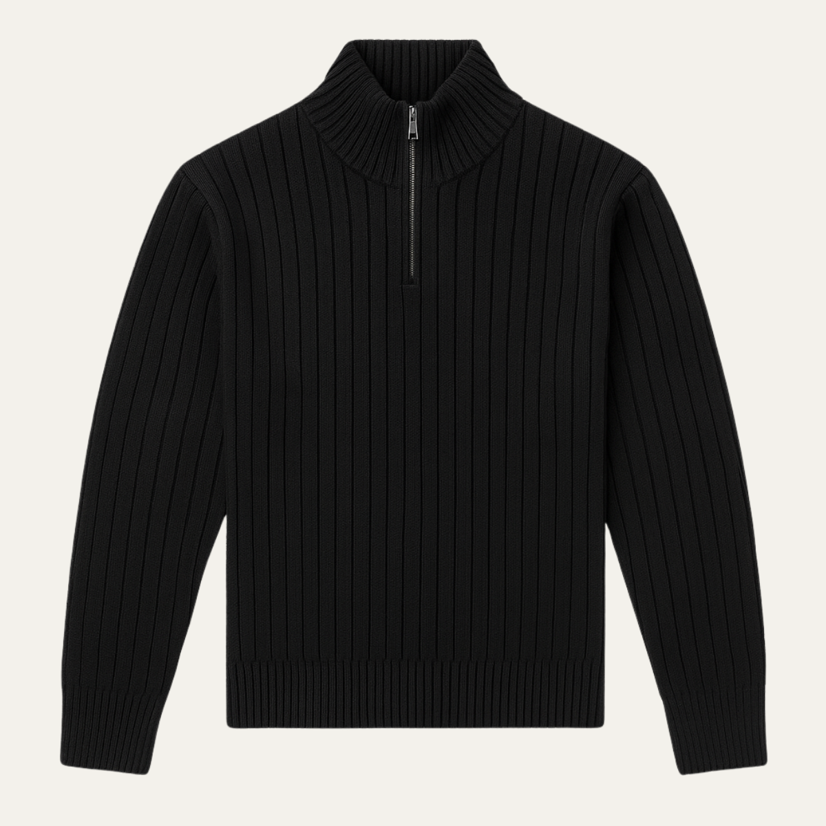 Men's Ribbed Half Zip Sweater Black - Fashinoza