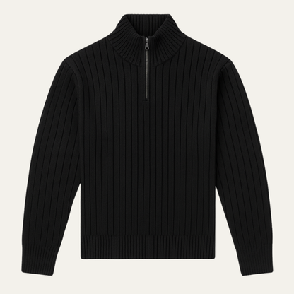 Men's Ribbed Half Zip Sweater Black - Fashinoza