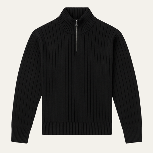 Men's Ribbed Half Zip Sweater Black - Fashinoza
