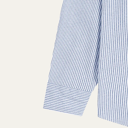 Men's Striped Dress Shirt Classic Collar Pocket Cotton Blue