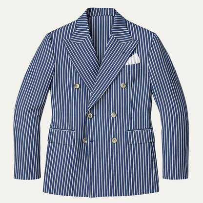 Men's Striped Double Breasted Blazer Suit - Fashinoza