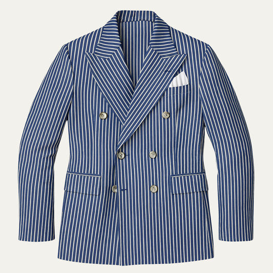 Men's Striped Double Breasted Blazer Suit - Fashinoza