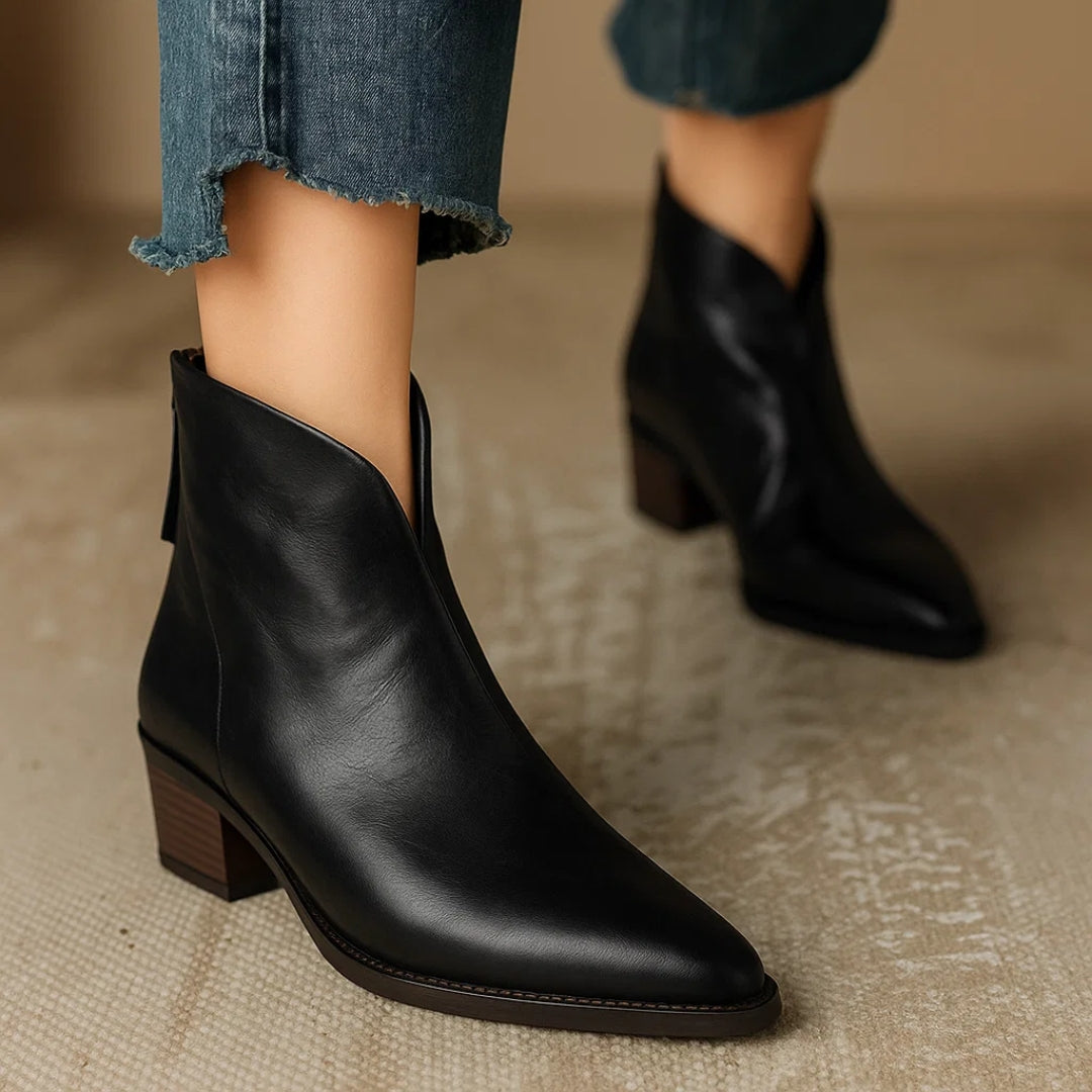 Women's Pointed Toe Boots Smooth Leather Shaft - Fashinoza