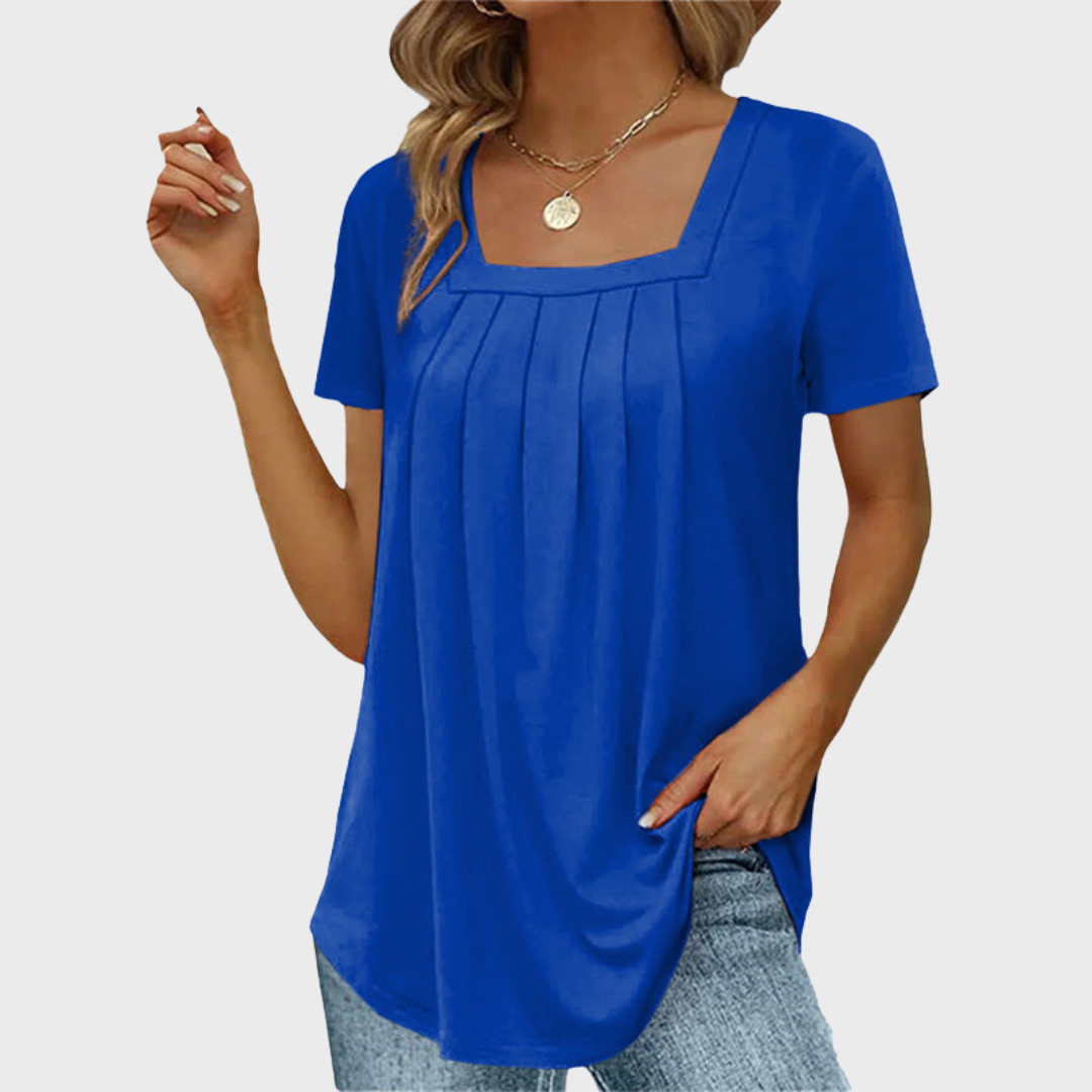 Women's Pleated Blouse Square Neckline