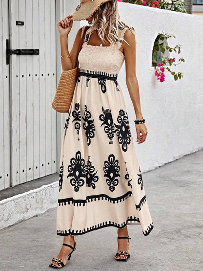 Women's Square Neck Sleeveless Printed Dress