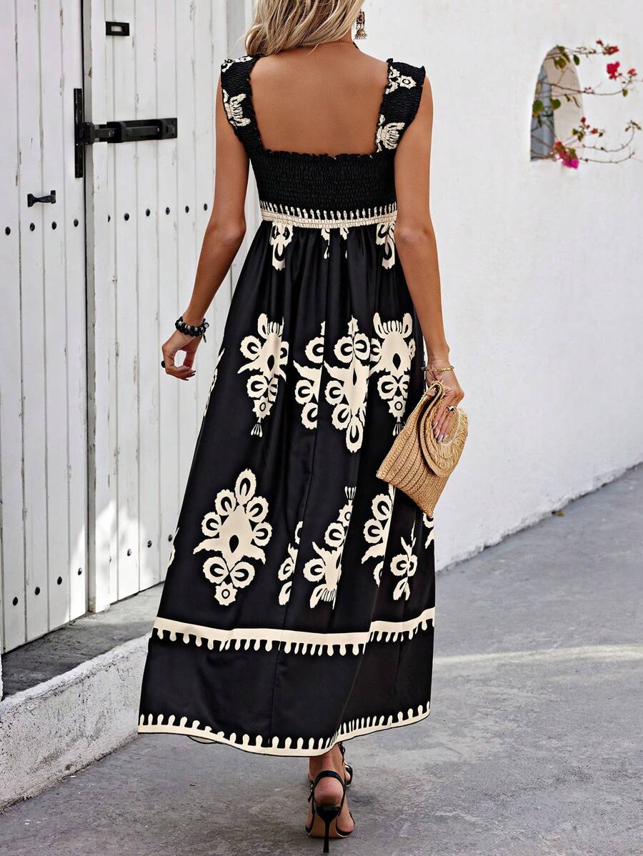 Women's Square Neck Sleeveless Printed Dress