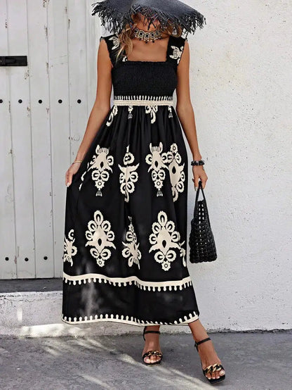 Women's Square Neck Sleeveless Printed Dress