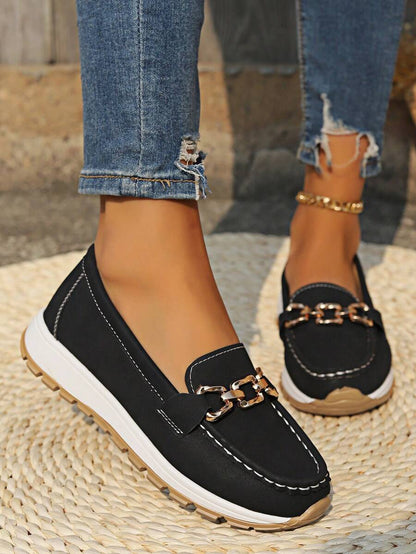 Women's Slip-On Loafers Flat Shoes Casual Leather