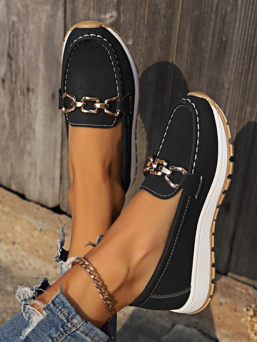 Women's Slip-On Loafers Flat Shoes Casual Leather