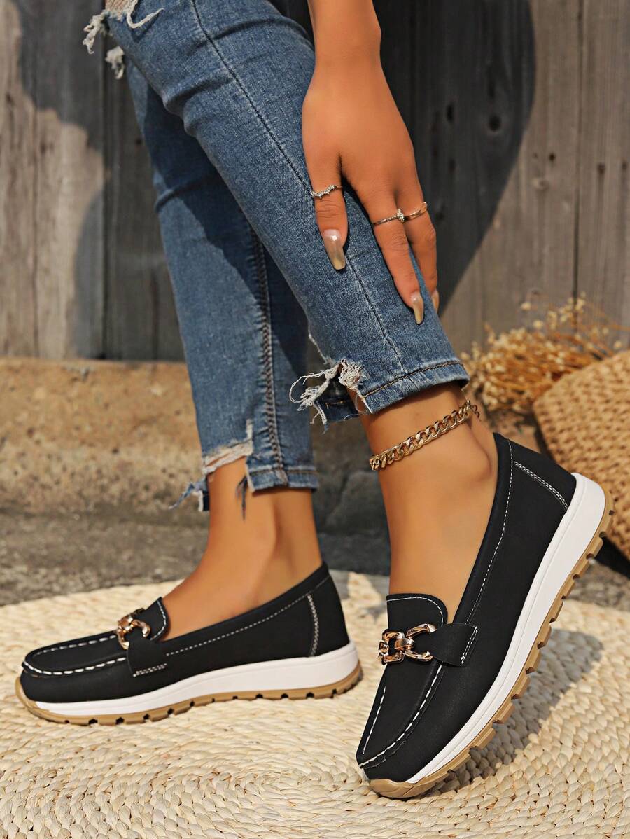 Women's Slip-On Loafers Flat Shoes Casual Leather