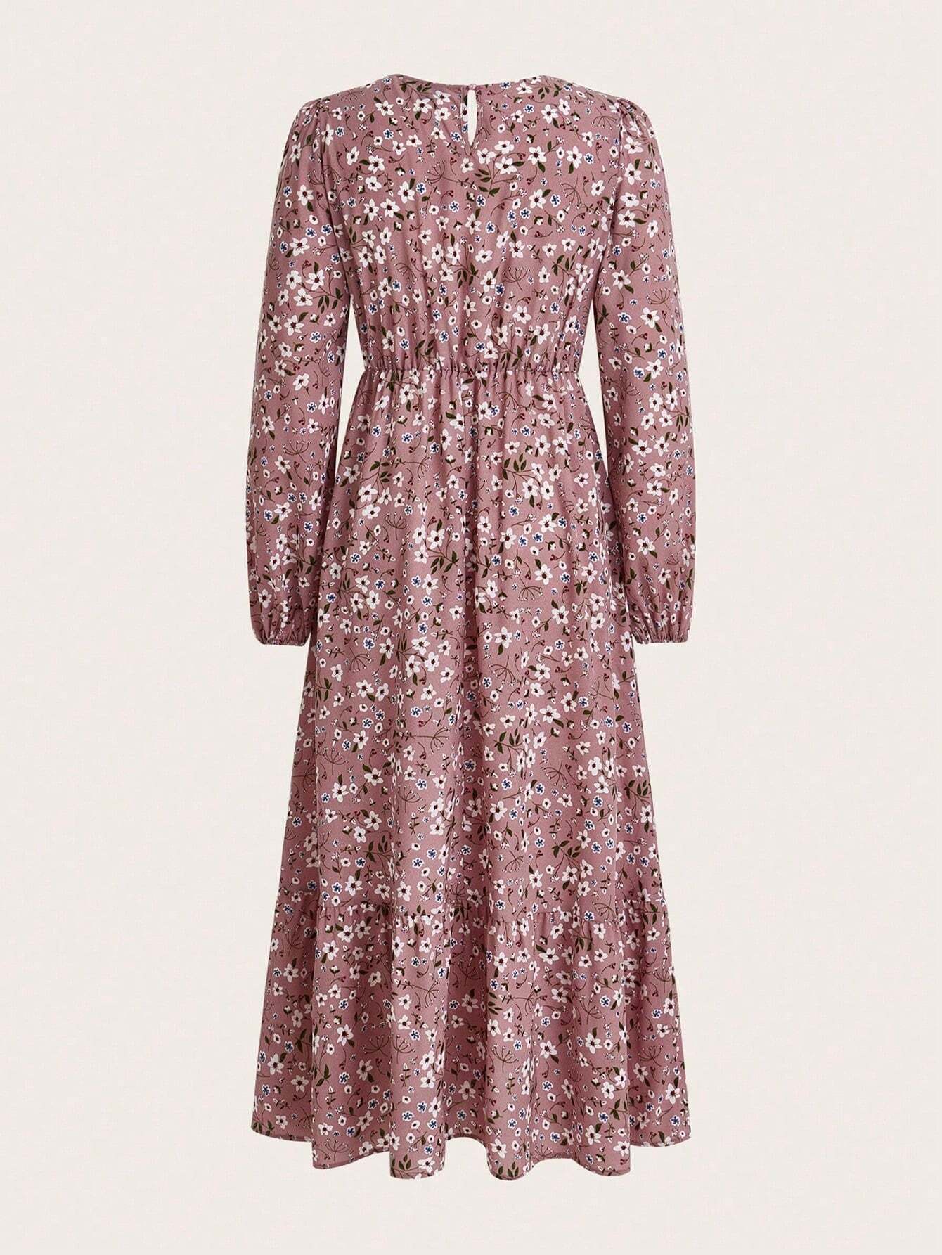 Women's Floral Maxi Dress Smocked Waist Bishop Sleeves