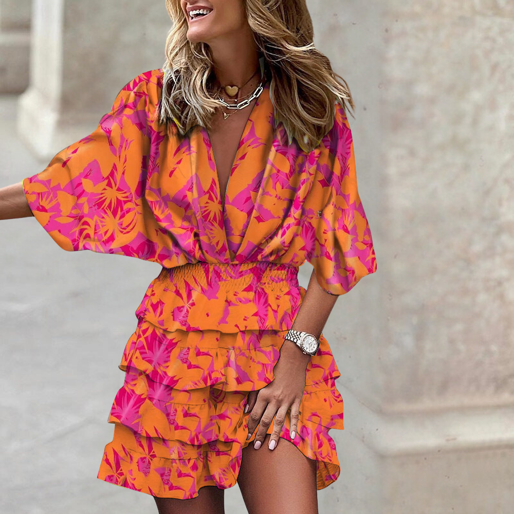Women's Tummy Control Draped Dress Colorful