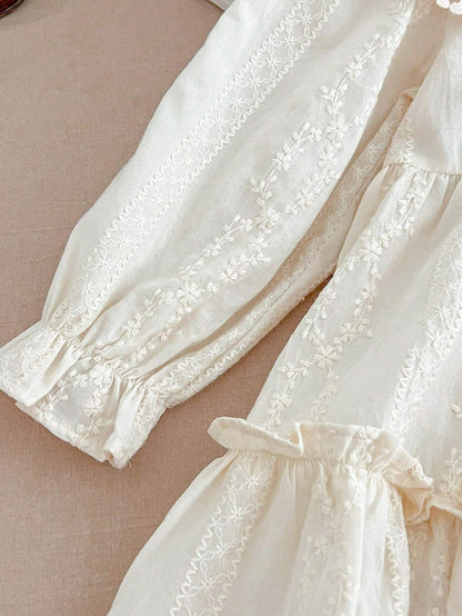 Girls Vintage Lace Collar Dress Long Sleeves