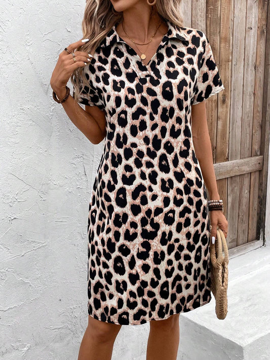 Leopard Print Casual Batwing Sleeve Dress
