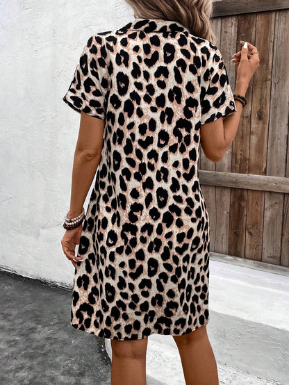Leopard Print Casual Batwing Sleeve Dress