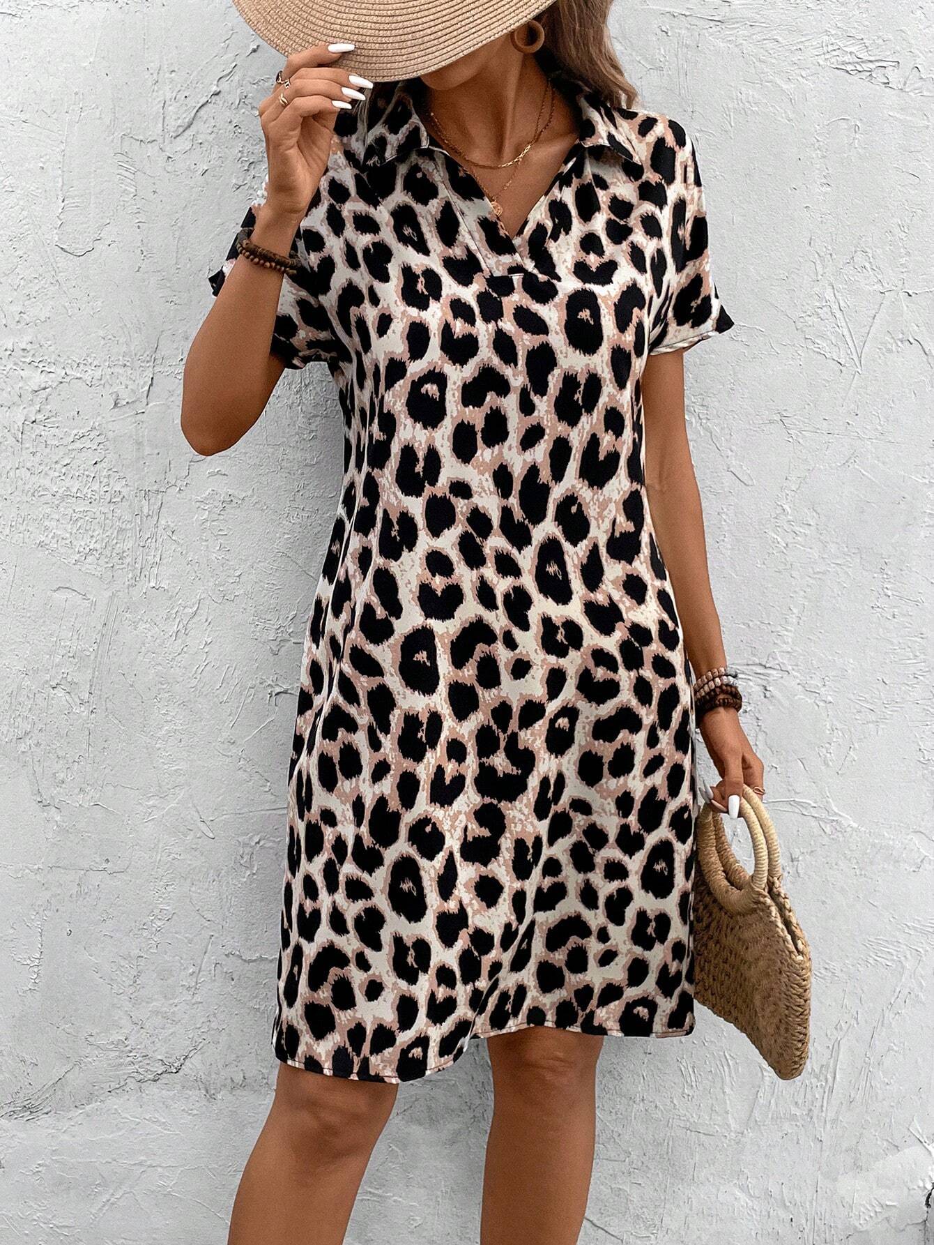 Leopard Print Casual Batwing Sleeve Dress