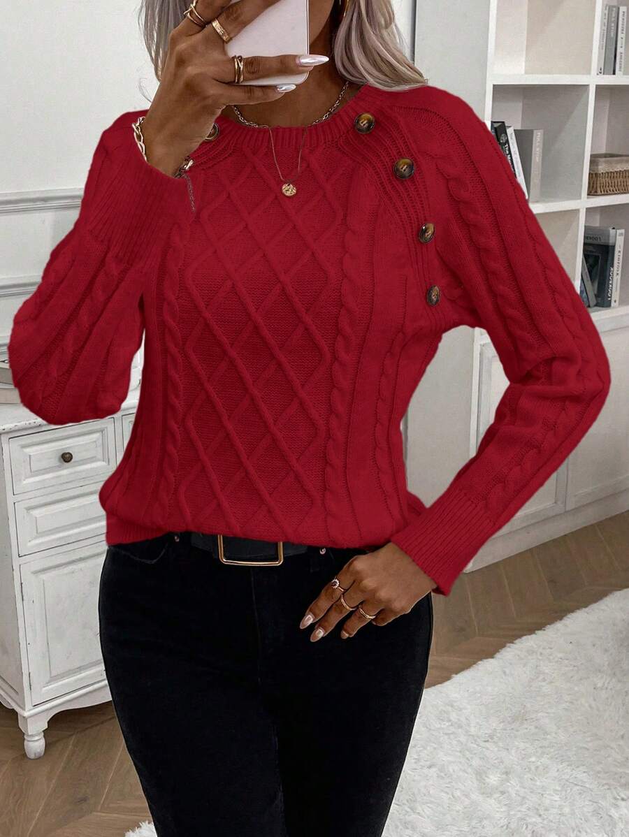 Women's Cable Knit Jumper Button Detail