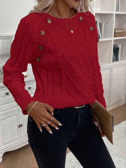 Women's Cable Knit Jumper Button Detail