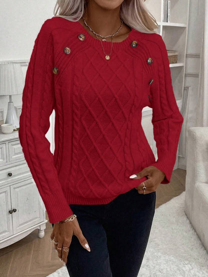 Women's Cable Knit Jumper Button Detail
