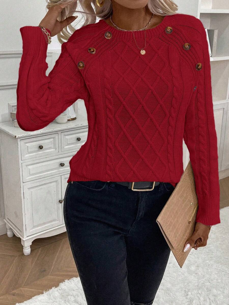 Women's Cable Knit Round Neck Sweater