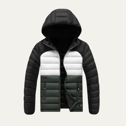 Men's Puffer Jacket Waterproof Detachable Hood Contrast Color - Fashinoza