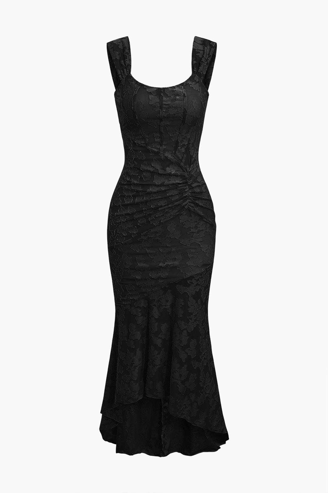 Fitted Square-Neck Black Midi Gown