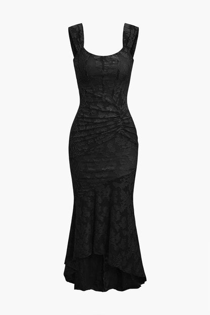 Fitted Square-Neck Black Midi Gown