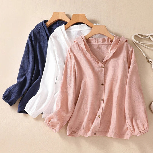 Women's Hooded Long Sleeve Blouse - Fashinoza