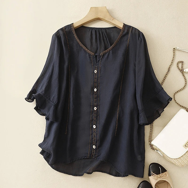 Women's Ruffle Sleeve Blouse Button Front
