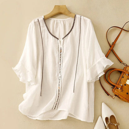 Women's Ruffle Sleeve Blouse Button Front - Fashinoza