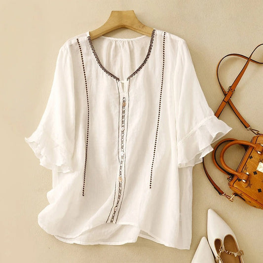 Women's Ruffle Sleeve Blouse Button Front - Fashinoza