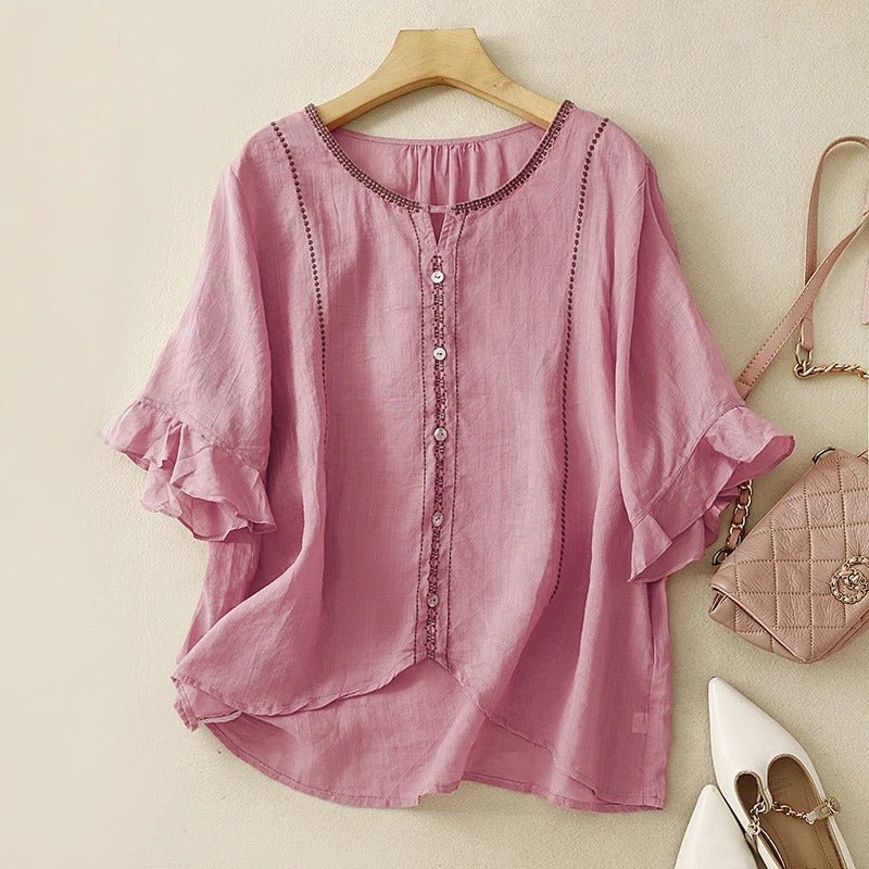 Women's Ruffle Sleeve Blouse Button Front