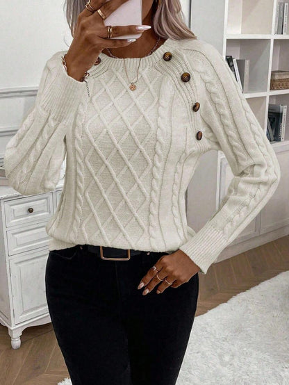 Women's Cable Knit Jumper Button Detail
