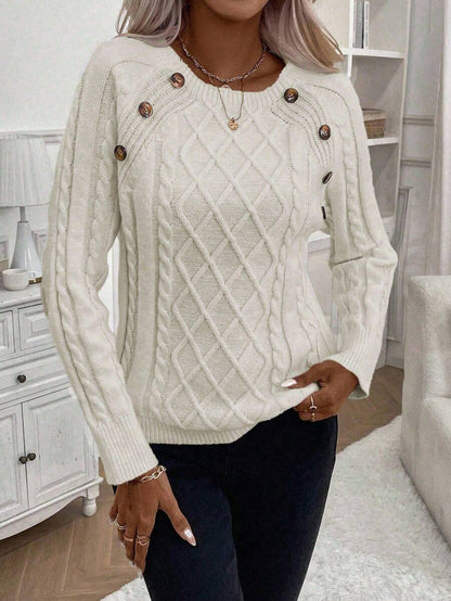 Women's Cable Knit Jumper Button Detail