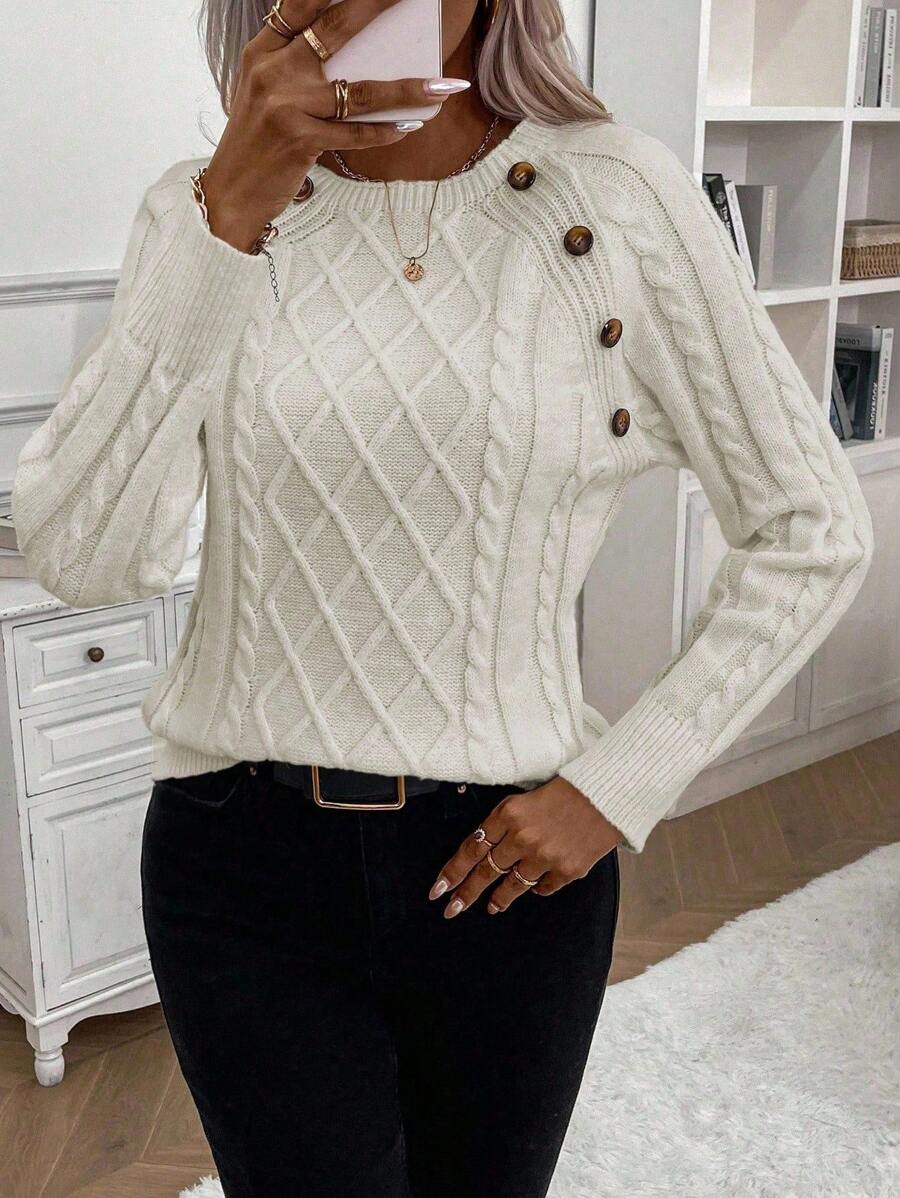 Women's Cable Knit Jumper Button Detail