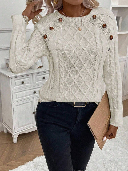 Women's Cable Knit Jumper Button Detail