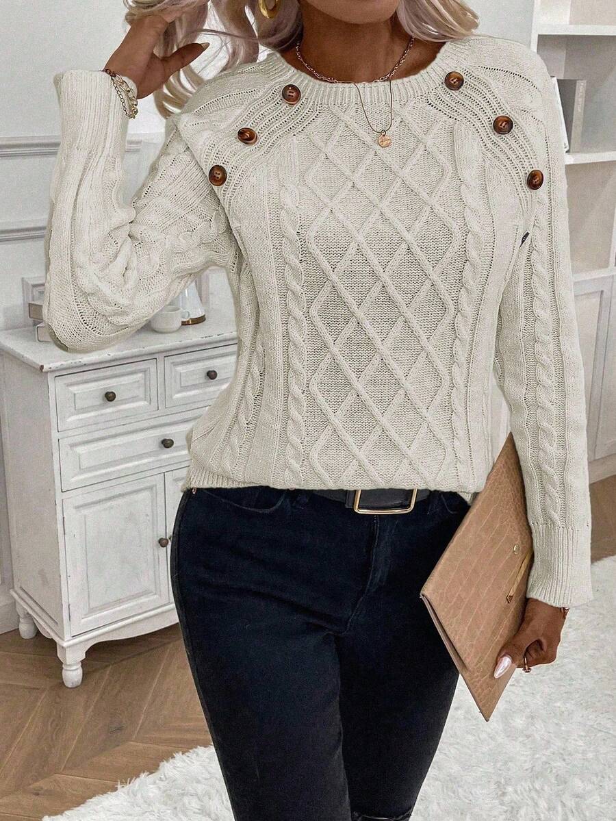 Women's Cable Knit Round Neck Sweater