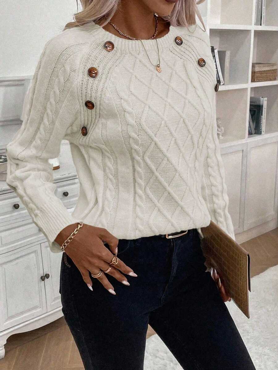 Women's Cable Knit Jumper Button Detail