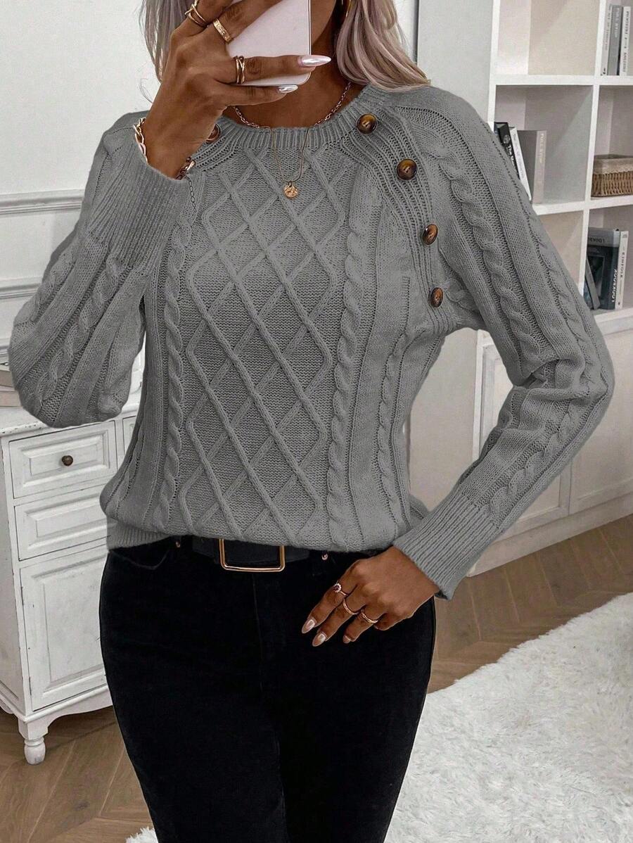Women's Cable Knit Jumper Button Detail