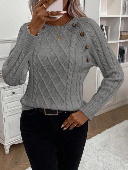 Women's Cable Knit Jumper Button Detail