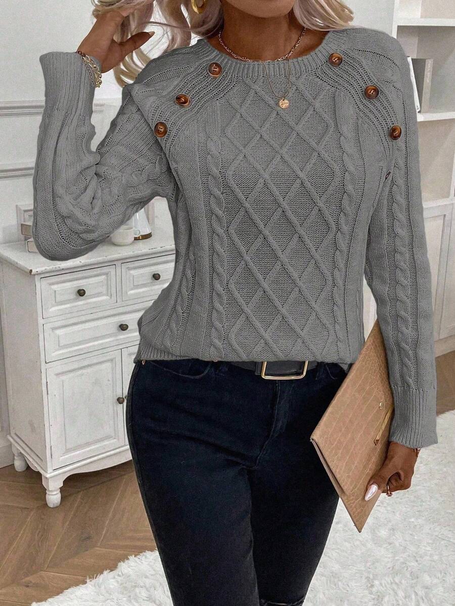 Women's Cable Knit Jumper Button Detail