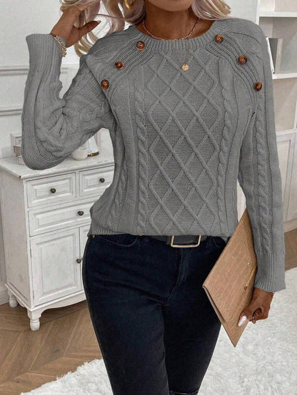 Women's Cable Knit Jumper Button Detail