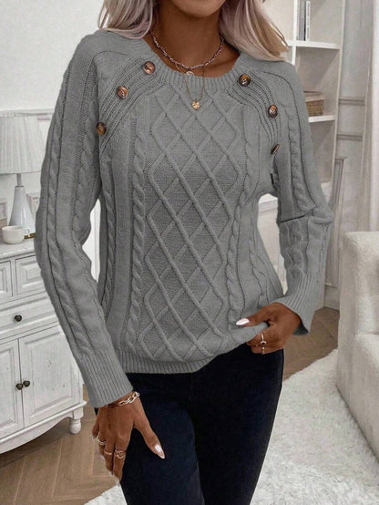 Women's Cable Knit Jumper Button Detail