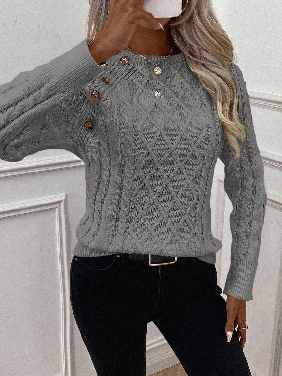 Women's Cable Knit Jumper Button Detail