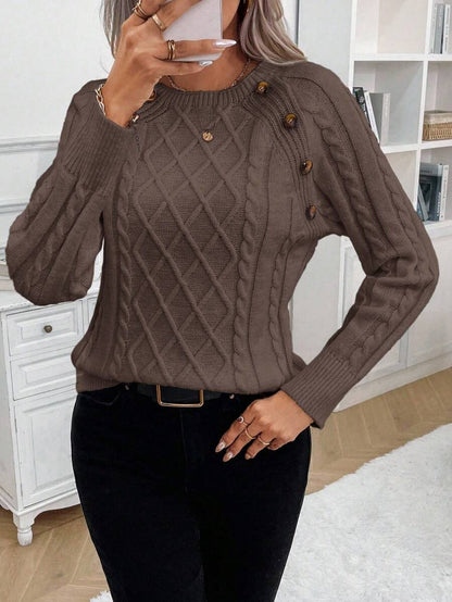 Women's Cable Knit Jumper Button Detail
